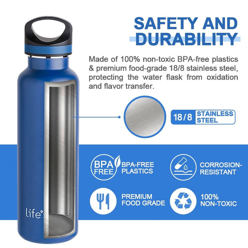 LIFE'S EASY 20 oz. Sports Insulated Water Bottle with Lid. Stainless Steel Vacuum Double Wall Thermo for Modern Hot and Cold Drinks, Simple Metal Hydro Canteen for Travel Men and Women (White) Edition-T4VT