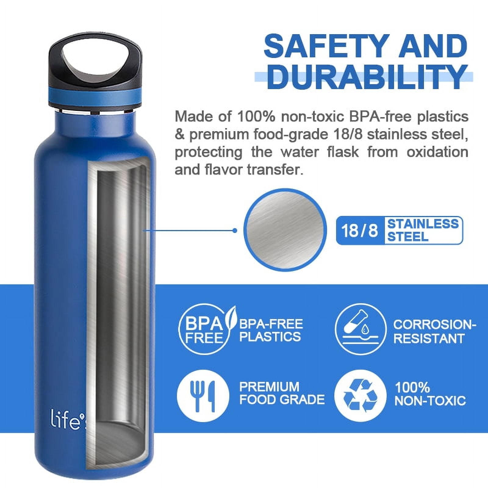 LIFE'S EASY 20 oz. Sports Insulated Water Bottle with Lid. Stainless Steel Vacuum Double Wall Thermo for Modern Hot and Cold Drinks, Simple Metal Hydro Canteen for Travel Men and Women (White) Edition-T4VT
