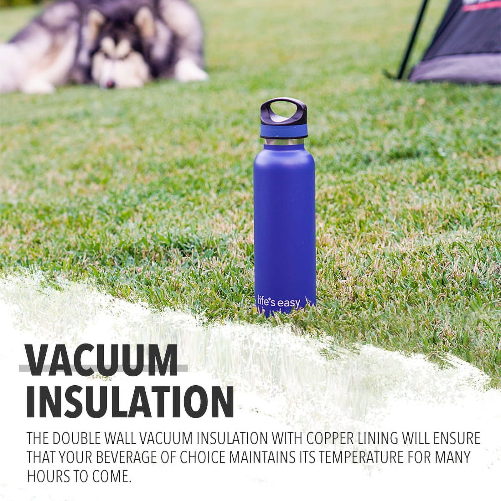 LIFE'S EASY 20 oz. Sports Insulated Water Bottle with Lid. Stainless Steel Vacuum Double Wall Thermo for Modern Hot and Cold Drinks, Simple Metal Hydro Canteen for Travel Men and Women (White) Edition-T4VT