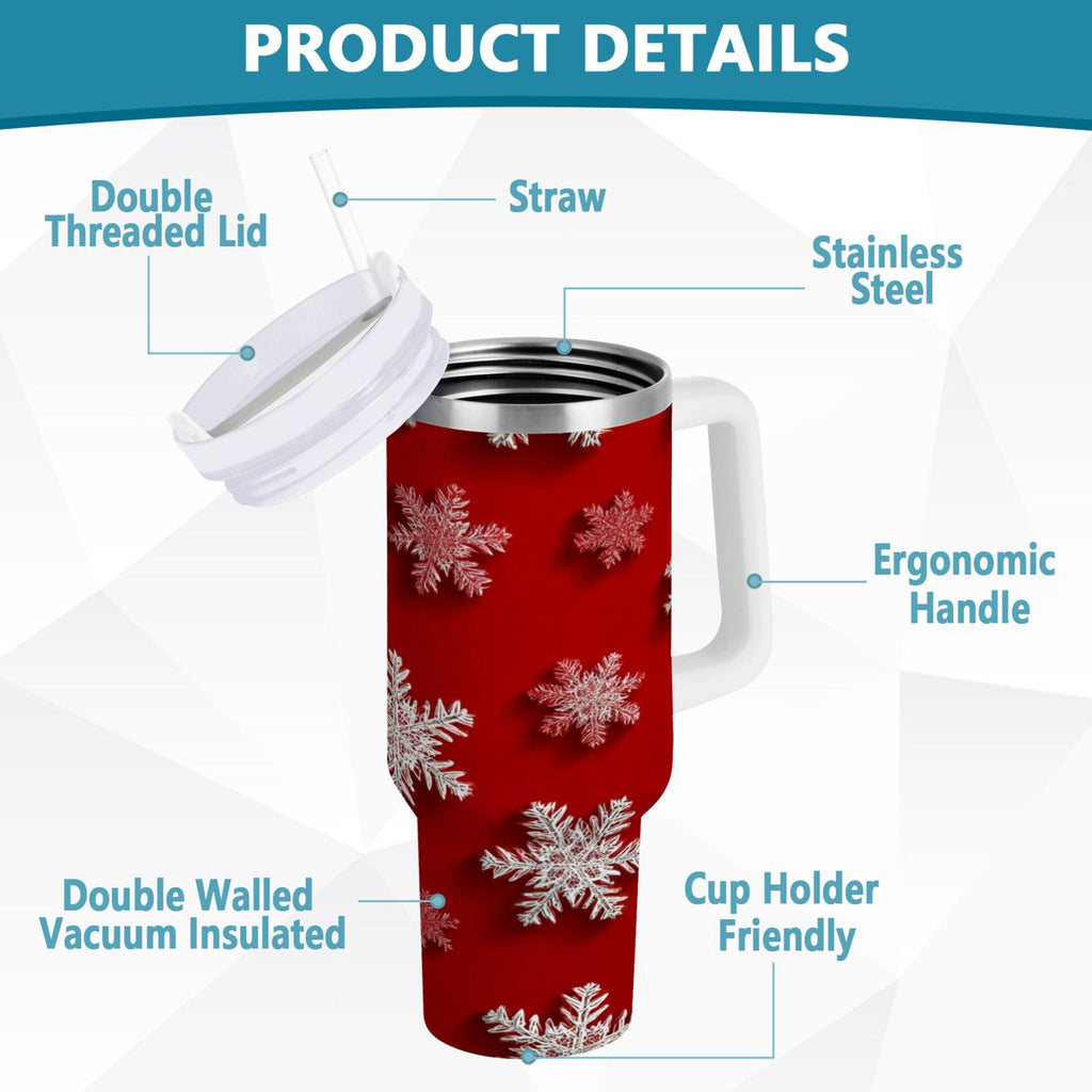 30 oz Insulated Stainless Steel Tumbler Double Wall Stainless Steel Tumbler with 2-Way Drinking Red and White Snowflakes Edition-3O35
