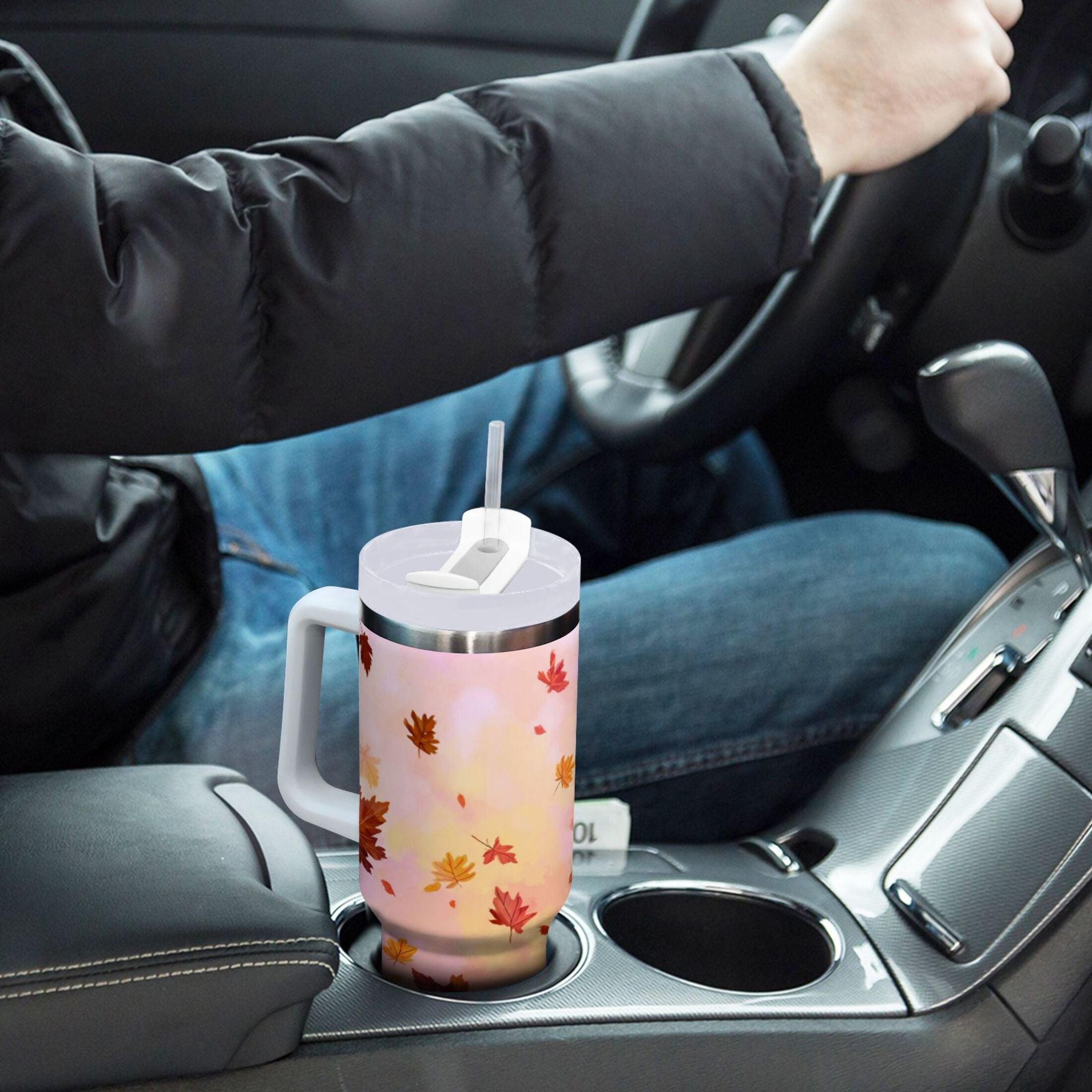 30 oz Insulated Stainless Steel Tumbler Double Wall Stainless Steel Tumbler with 2-Way Drinking Autumn Leaves Falling Edition-3B1D