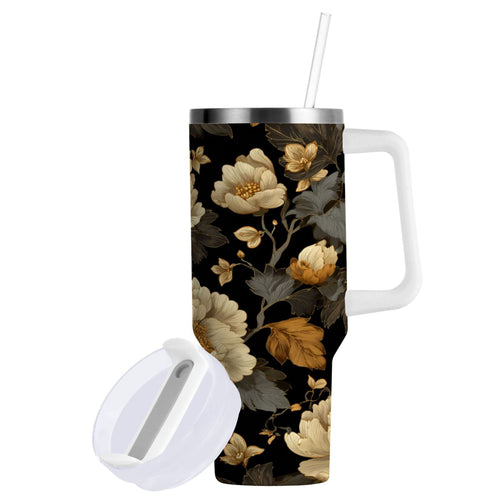 30 oz Insulated Stainless Steel Tumbler Double Wall Stainless Steel Tumbler with 2-Way Drinking Elegant Beige Floral Edition-OK4C