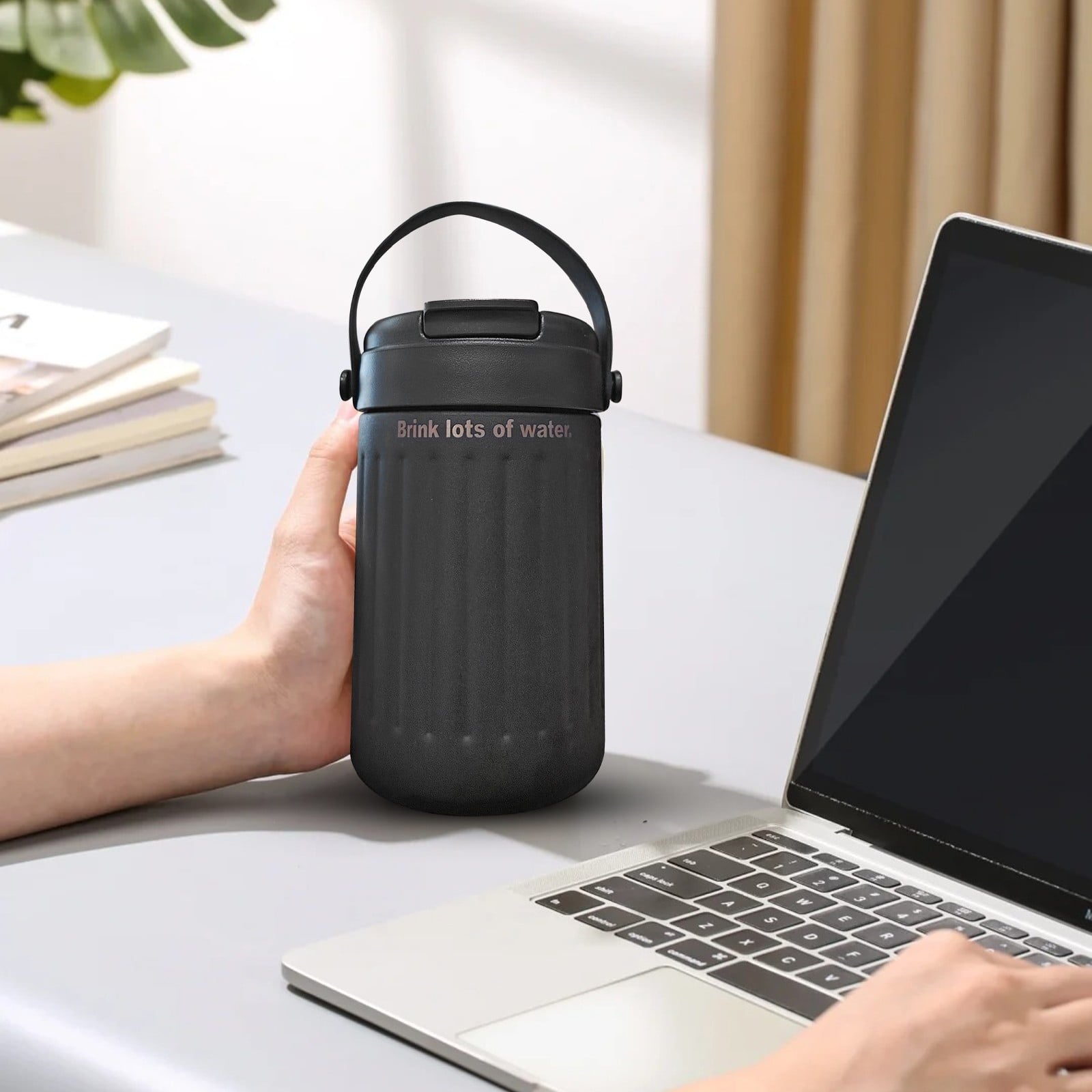 BinKFF Simple Modern Travel Coffee Mug, Insulated Coffee Tumblers with Lid, Double Walled Iced Travel Coffee Mug for Woman and Man Stainless Steel Tumbler with Handle Edition-4TW2