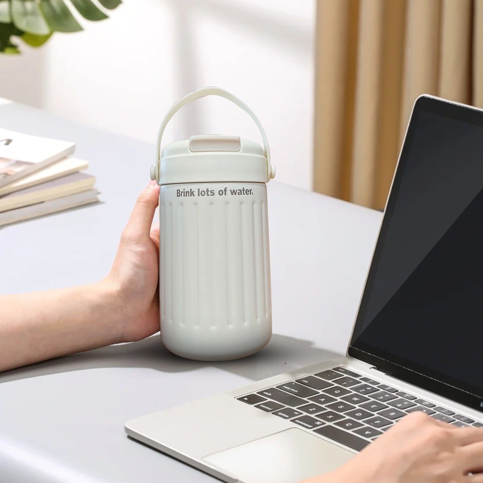 BinKFF Simple Modern Travel Coffee Mug, Insulated Coffee Tumblers with Lid, Double Walled Iced Travel Coffee Mug for Woman and Man Stainless Steel Tumbler with Handle Edition-4TW2