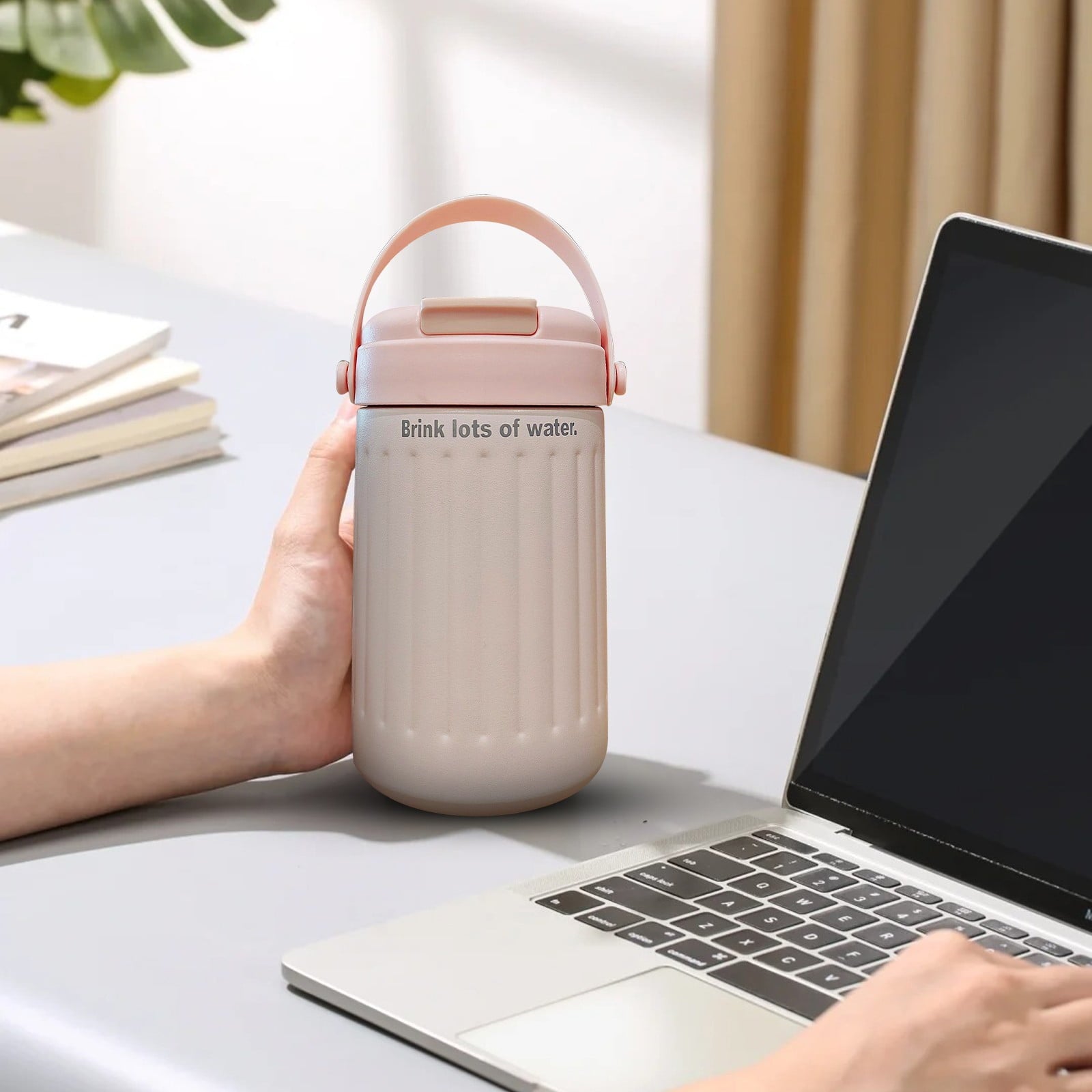 BinKFF Simple Modern Travel Coffee Mug, Insulated Coffee Tumblers with Lid, Double Walled Iced Travel Coffee Mug for Woman and Man Stainless Steel Tumbler with Handle Edition-4TW2