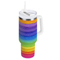 30 oz Insulated Stainless Steel Tumbler Double Wall Stainless Steel Tumbler with 2-Way Drinking Watercolor Rainbow Colors Edition-IXOE