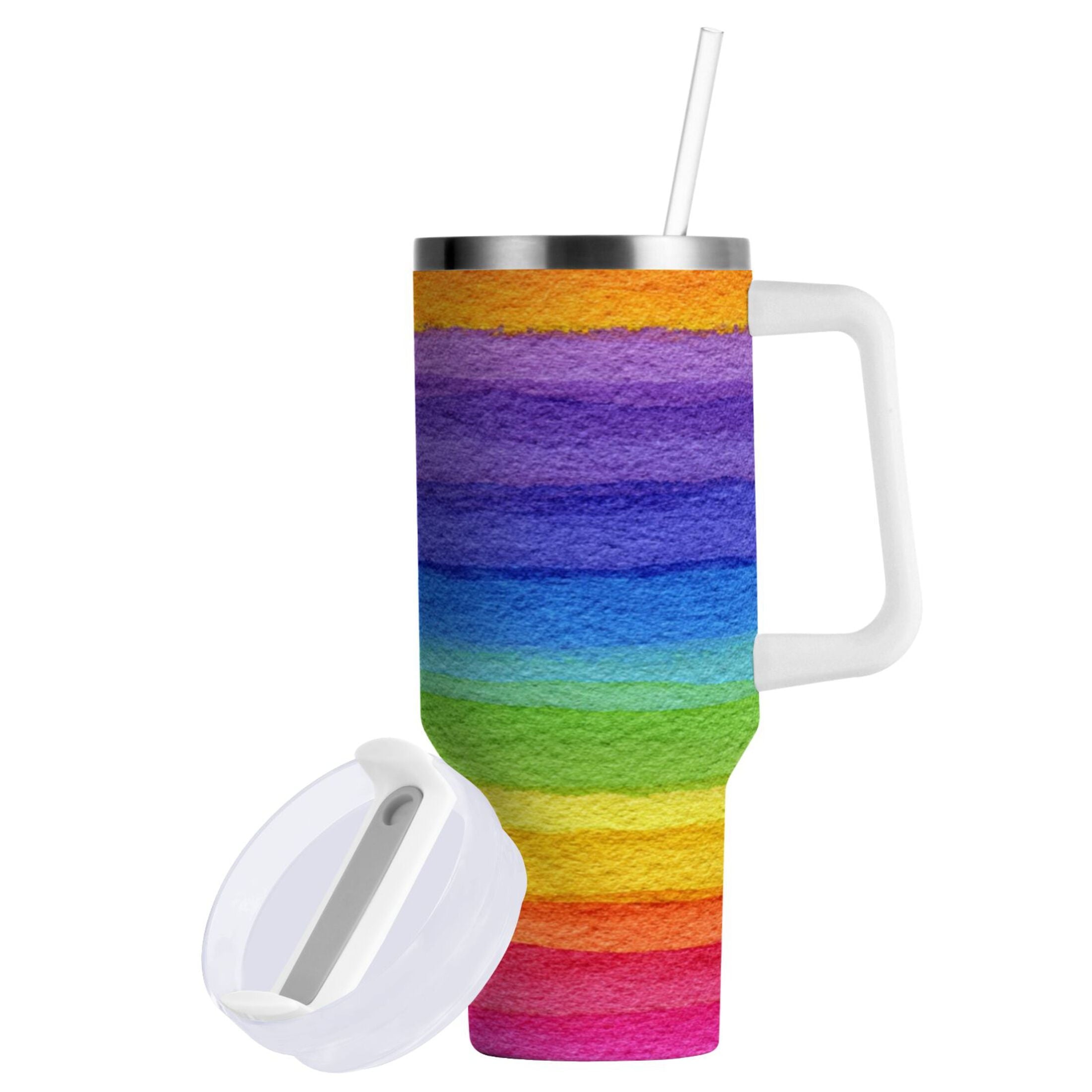 30 oz Insulated Stainless Steel Tumbler Double Wall Stainless Steel Tumbler with 2-Way Drinking Watercolor Rainbow Colors Edition-IXOE