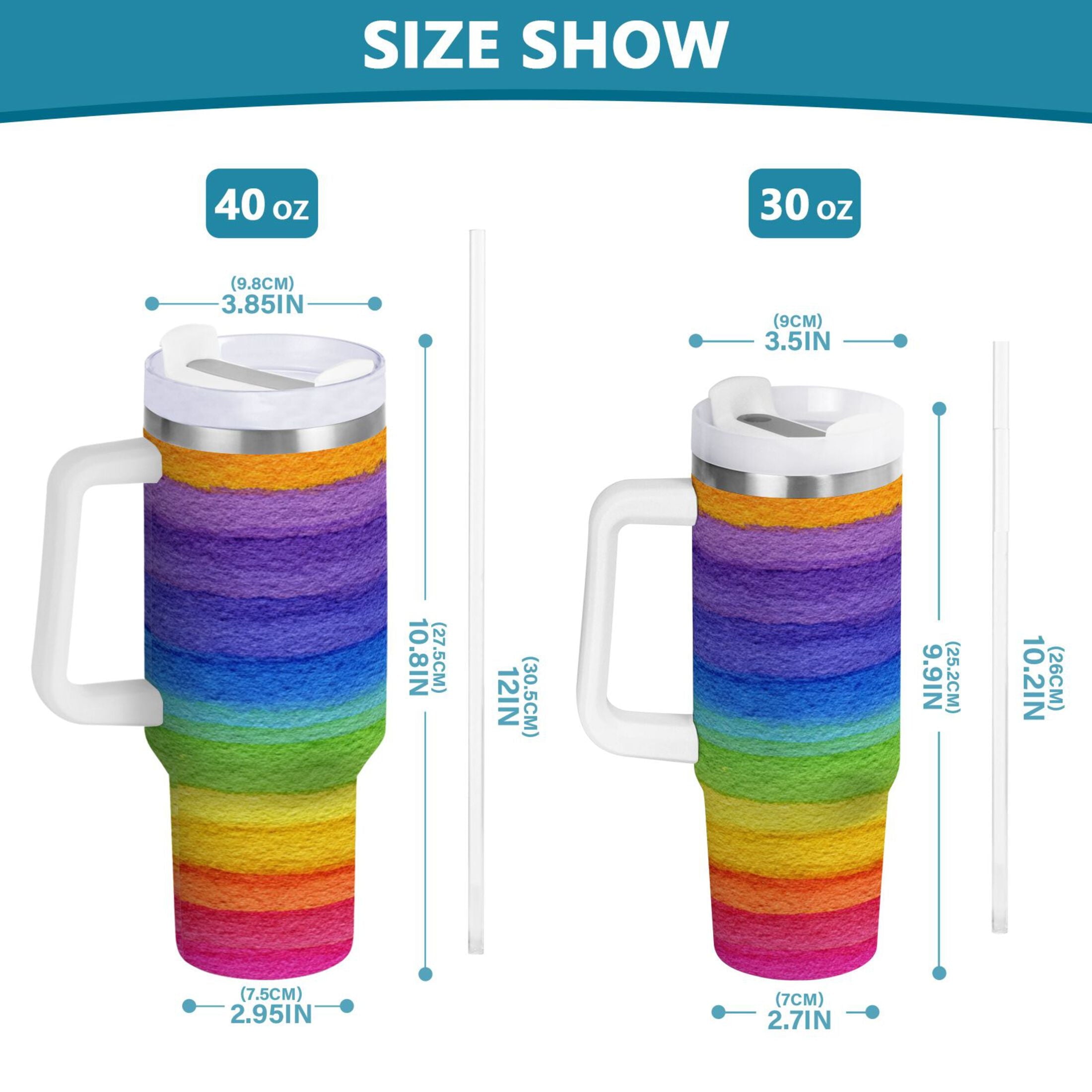 30 oz Insulated Stainless Steel Tumbler Double Wall Stainless Steel Tumbler with 2-Way Drinking Watercolor Rainbow Colors Edition-IXOE