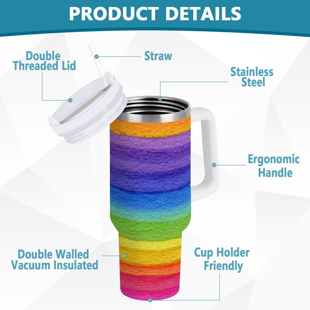 30 oz Insulated Stainless Steel Tumbler Double Wall Stainless Steel Tumbler with 2-Way Drinking Watercolor Rainbow Colors Edition-IXOE