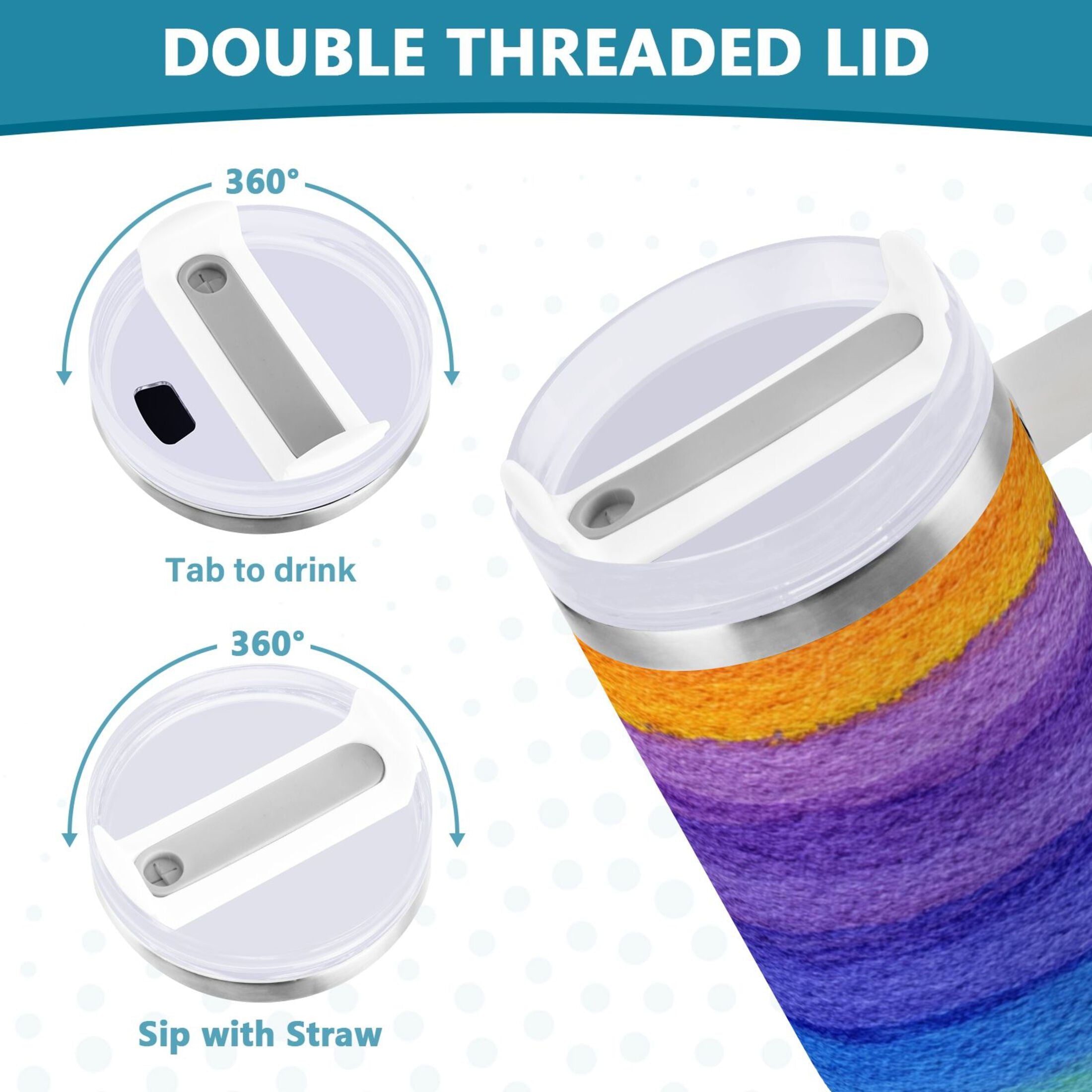 30 oz Insulated Stainless Steel Tumbler Double Wall Stainless Steel Tumbler with 2-Way Drinking Watercolor Rainbow Colors Edition-IXOE