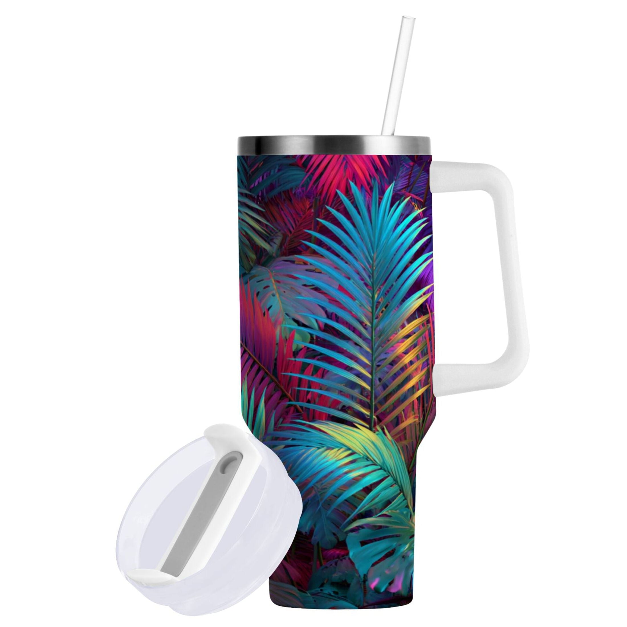 30 oz Insulated Stainless Steel Tumbler Double Wall Stainless Steel Tumbler with 2-Way Drinking Vibrant and Shimmering Jungle Edition-9154