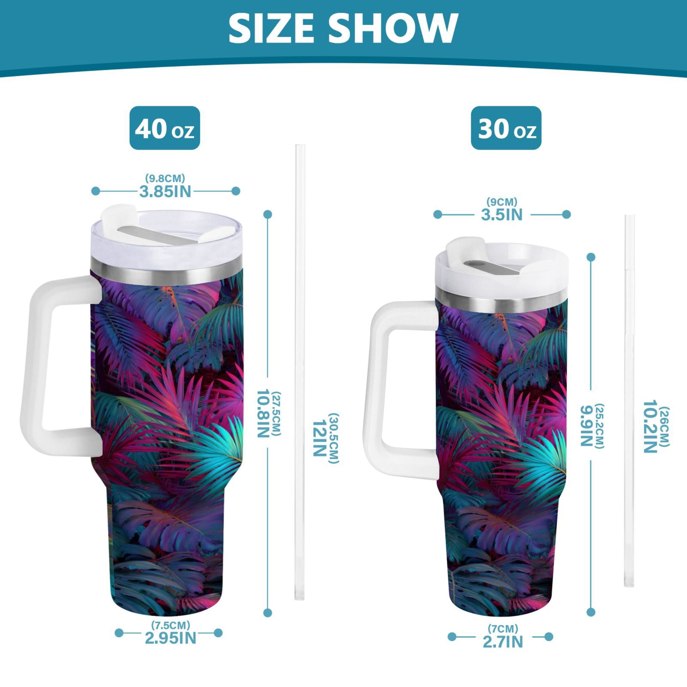 30 oz Insulated Stainless Steel Tumbler Double Wall Stainless Steel Tumbler with 2-Way Drinking Vibrant and Shimmering Jungle Edition-9154