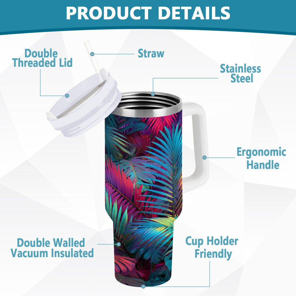 30 oz Insulated Stainless Steel Tumbler Double Wall Stainless Steel Tumbler with 2-Way Drinking Vibrant and Shimmering Jungle Edition-9154