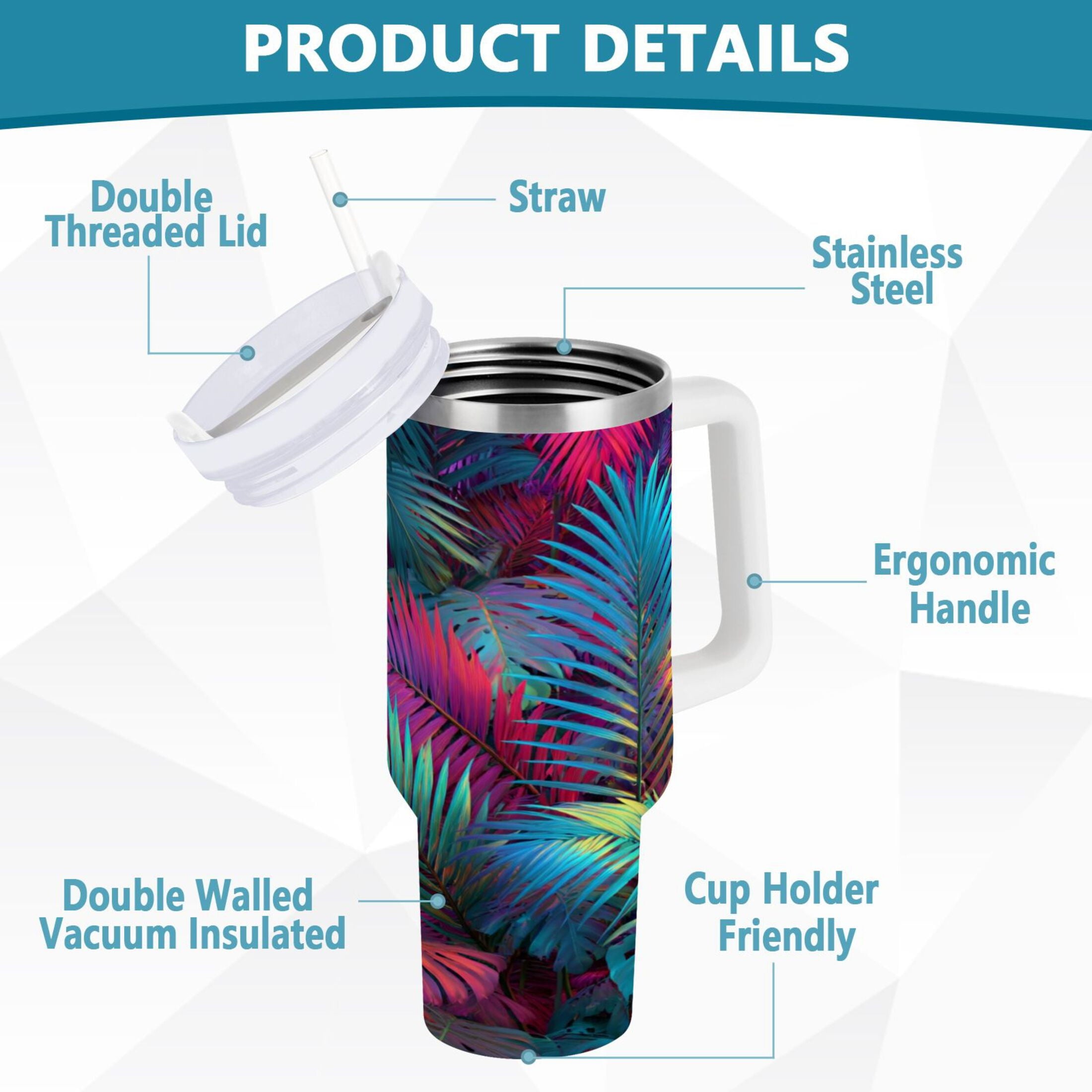 30 oz Insulated Stainless Steel Tumbler Double Wall Stainless Steel Tumbler with 2-Way Drinking Vibrant and Shimmering Jungle Edition-9154