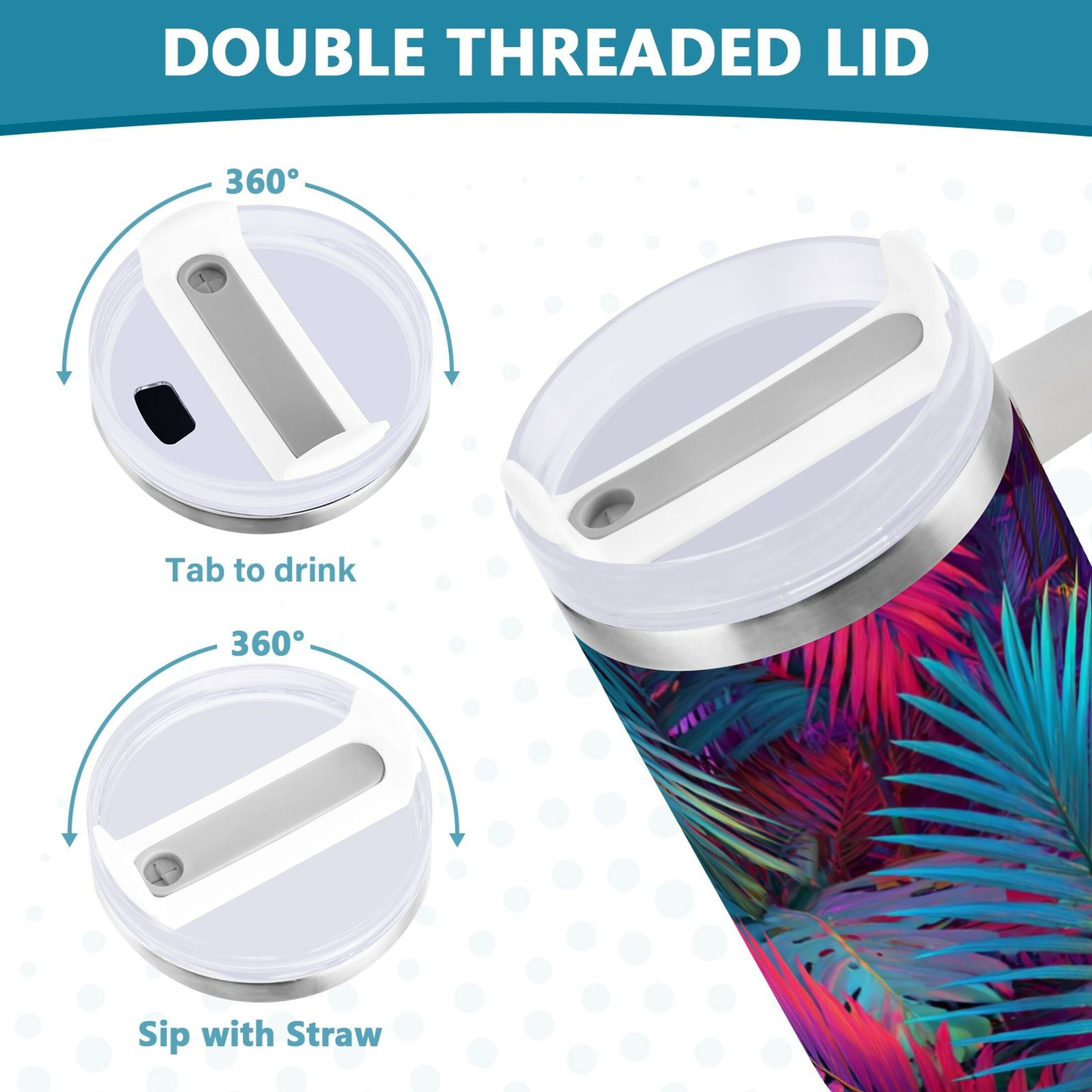 30 oz Insulated Stainless Steel Tumbler Double Wall Stainless Steel Tumbler with 2-Way Drinking Vibrant and Shimmering Jungle Edition-9154