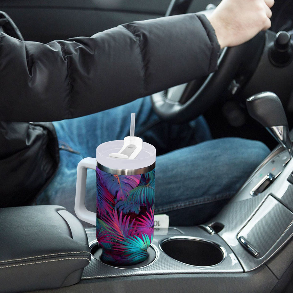 30 oz Insulated Stainless Steel Tumbler Double Wall Stainless Steel Tumbler with 2-Way Drinking Vibrant and Shimmering Jungle Edition-9154