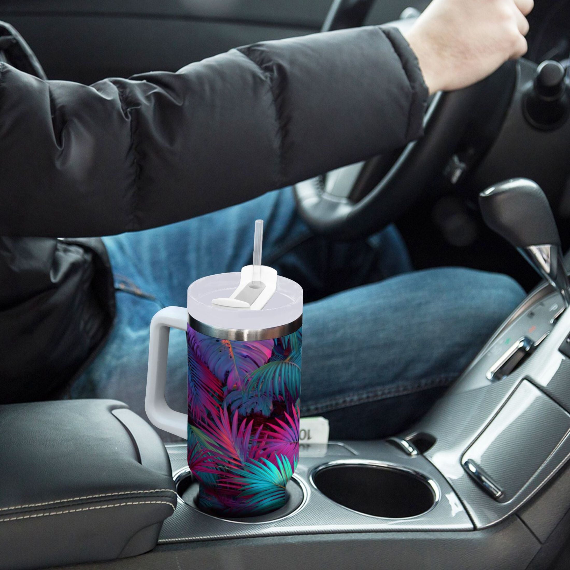 30 oz Insulated Stainless Steel Tumbler Double Wall Stainless Steel Tumbler with 2-Way Drinking Vibrant and Shimmering Jungle Edition-9154