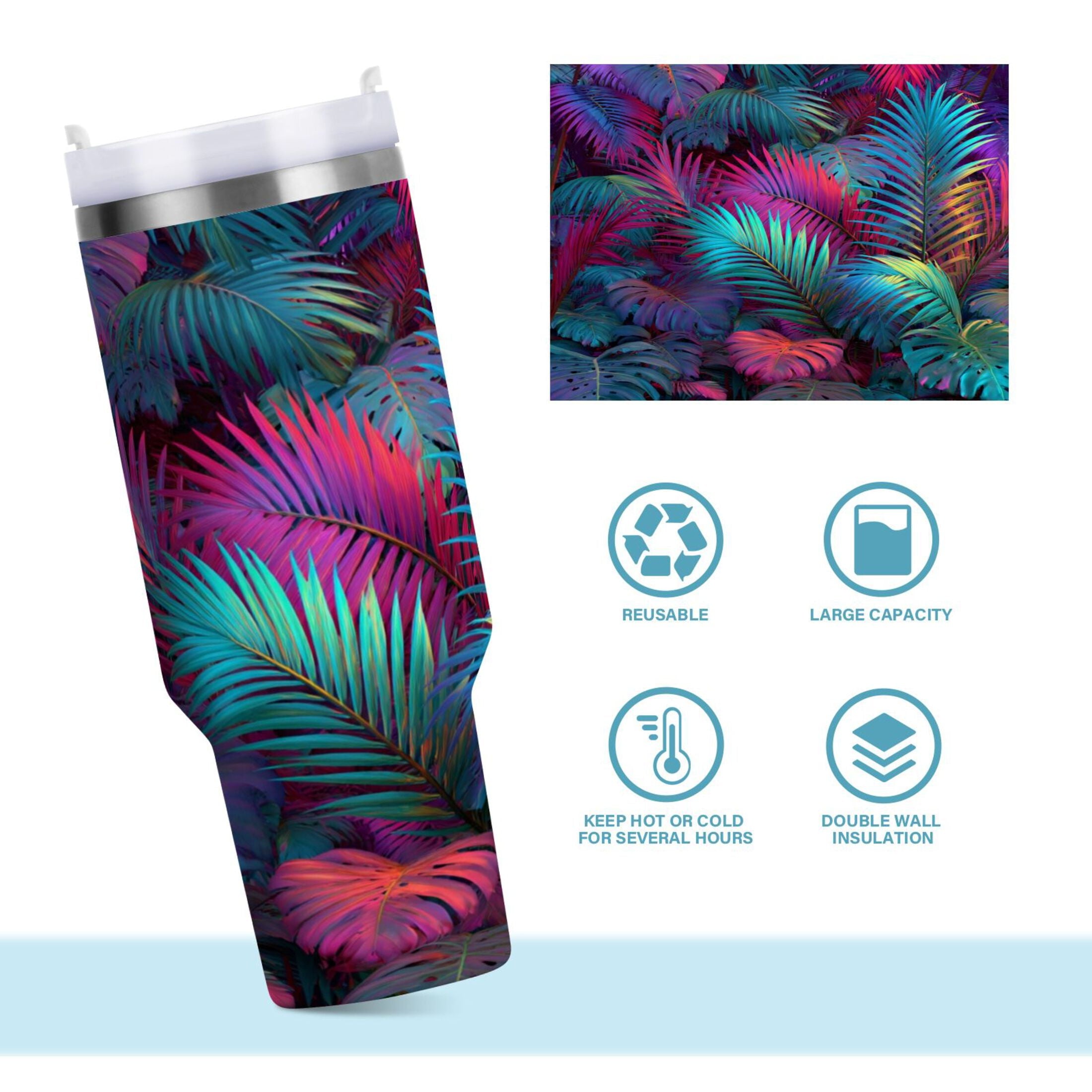 30 oz Insulated Stainless Steel Tumbler Double Wall Stainless Steel Tumbler with 2-Way Drinking Vibrant and Shimmering Jungle Edition-9154