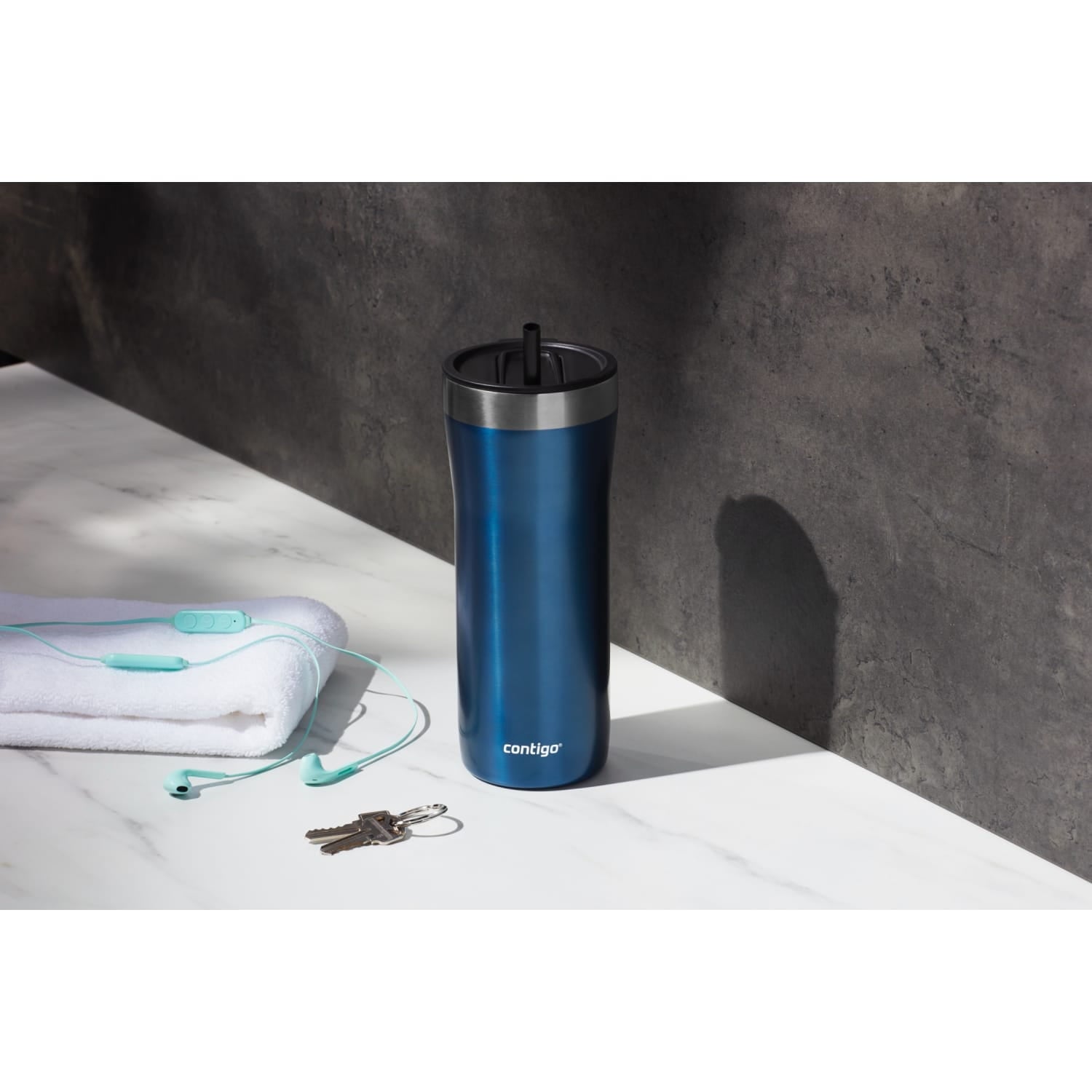 Contigo Streeterville Stainless Steel Tumbler with Plastic Straw and Splash-Proof Lid, Licorice, 32 fl. oz Edition-D24T