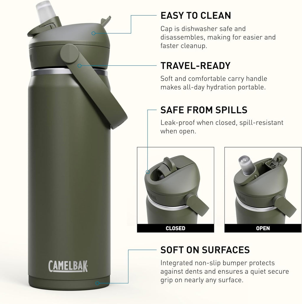 CamelBak Thrive™ Flip Straw Insulated Stainless Steel Water Bottle, 20oz, Moss Edition-4UJA