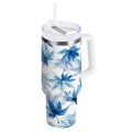 30 oz Insulated Stainless Steel Tumbler Double Wall Stainless Steel Tumbler with 2-Way Drinking Abstract Blue Maple Leaves Edition-19WP