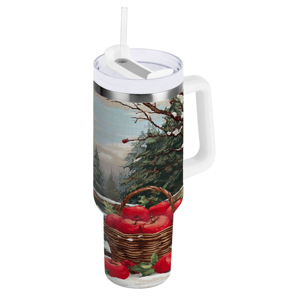 30 oz Insulated Stainless Steel Tumbler Double Wall Stainless Steel Tumbler with 2-Way Drinking Apples and Baskets Edition-VBEZ