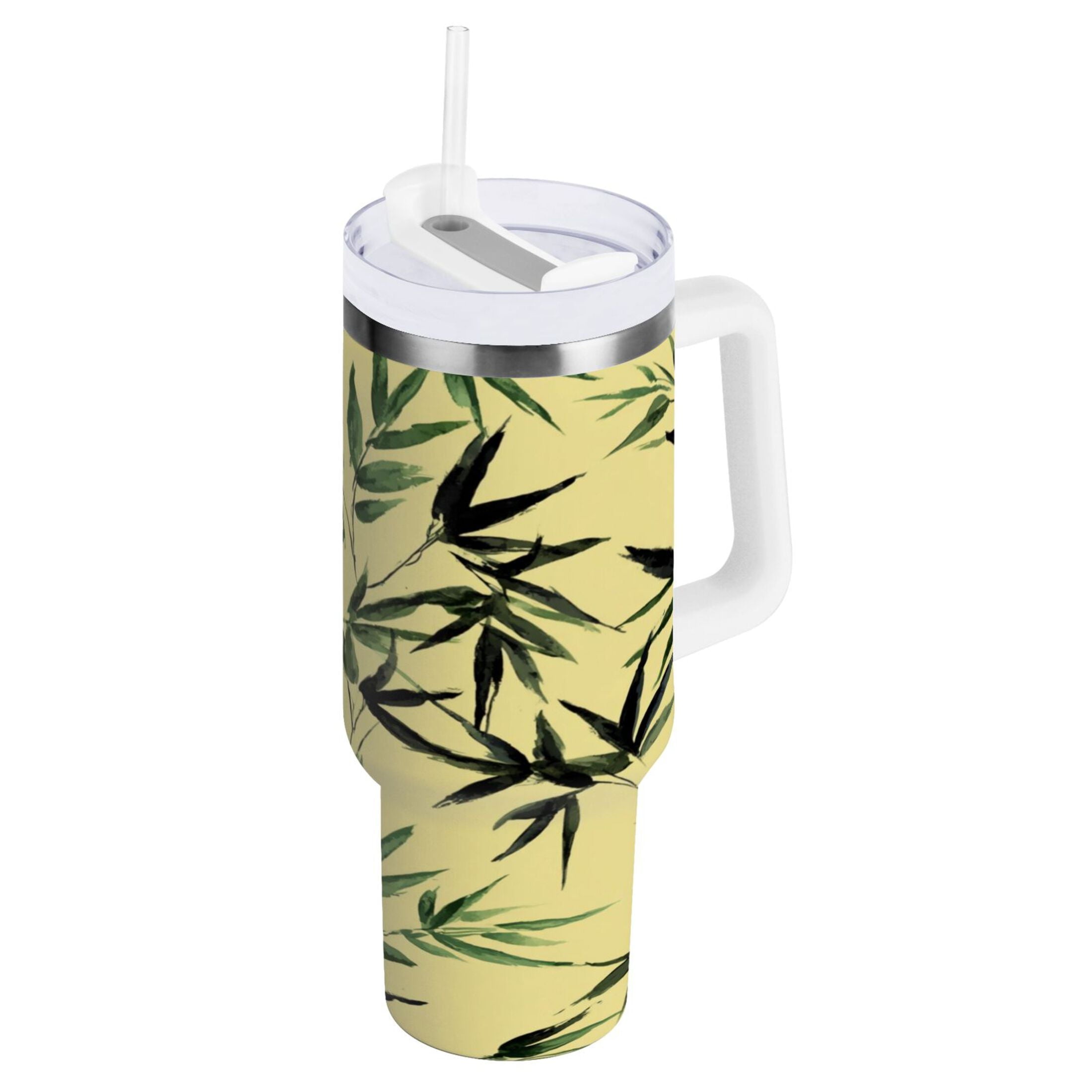30 oz Insulated Stainless Steel Tumbler Double Wall Stainless Steel Tumbler with 2-Way Drinking Bamboo and Green Leaves Edition-OTZT