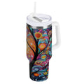 30 oz Insulated Stainless Steel Tumbler Double Wall Stainless Steel Tumbler with 2-Way Drinking Beautiful Abstract Tree Painting Edition-26K1