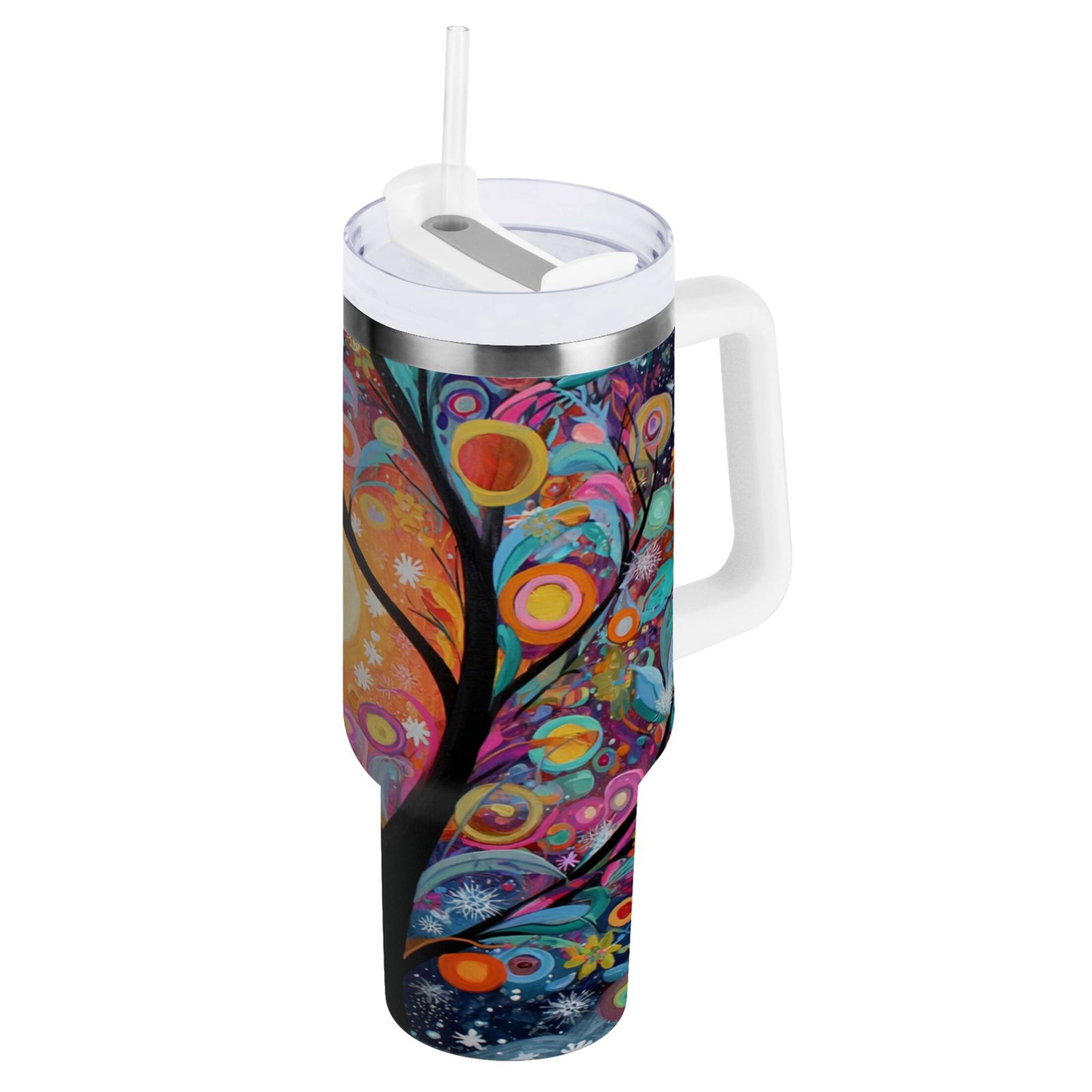 30 oz Insulated Stainless Steel Tumbler Double Wall Stainless Steel Tumbler with 2-Way Drinking Beautiful Abstract Tree Painting Edition-26K1