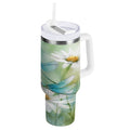 30 oz Insulated Stainless Steel Tumbler Double Wall Stainless Steel Tumbler with 2-Way Drinking Beautiful Dragonflies and Daisies Edition-LX77
