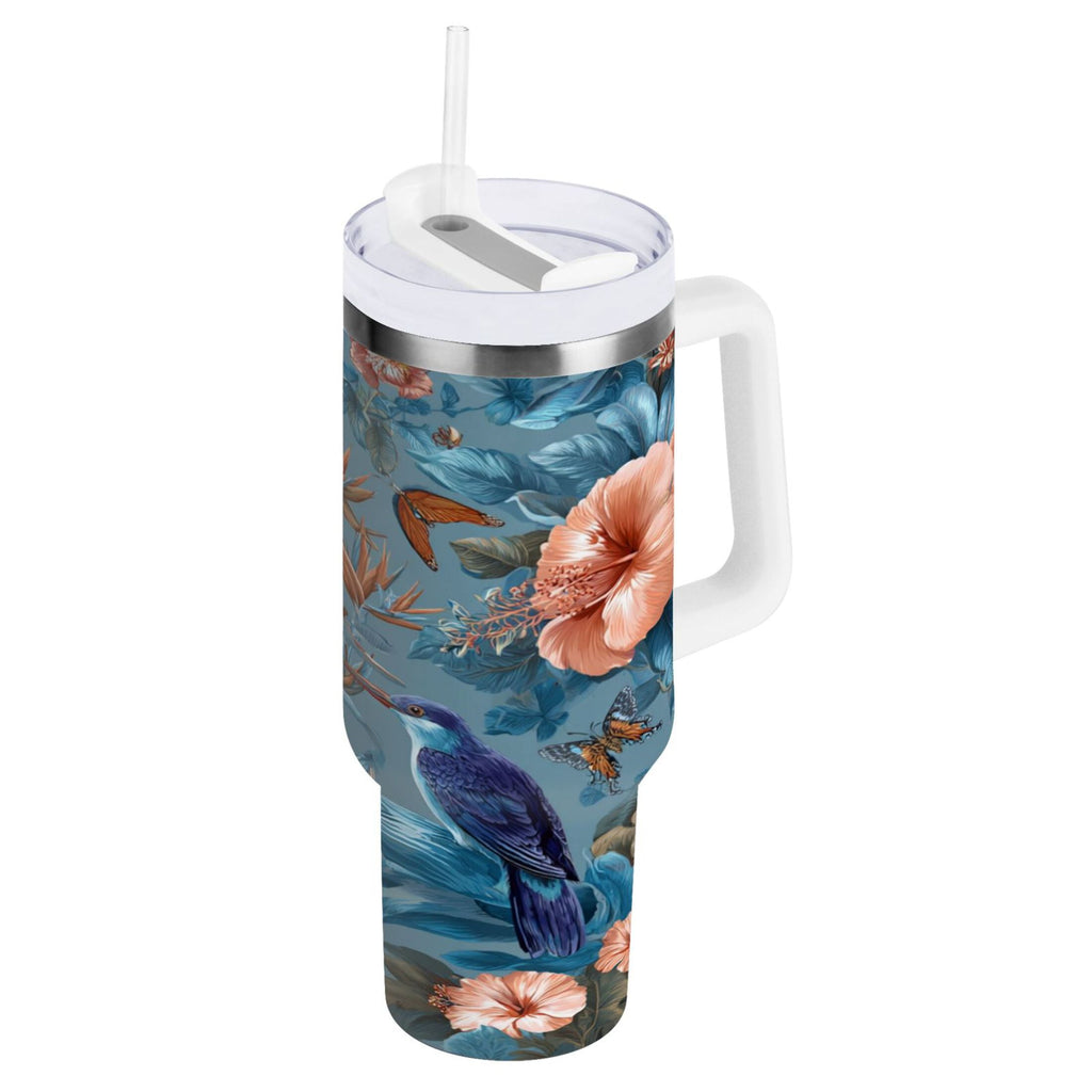 30 oz Insulated Stainless Steel Tumbler Double Wall Stainless Steel Tumbler with 2-Way Drinking Birds and Flowers Edition-7NR3