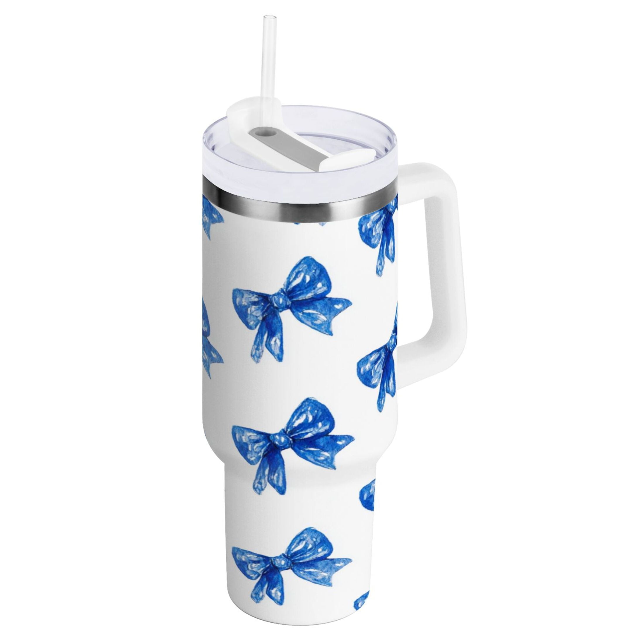 30 oz Insulated Stainless Steel Tumbler Double Wall Stainless Steel Tumbler with 2-Way Drinking Blue Bows Pattern Edition-ZCW1