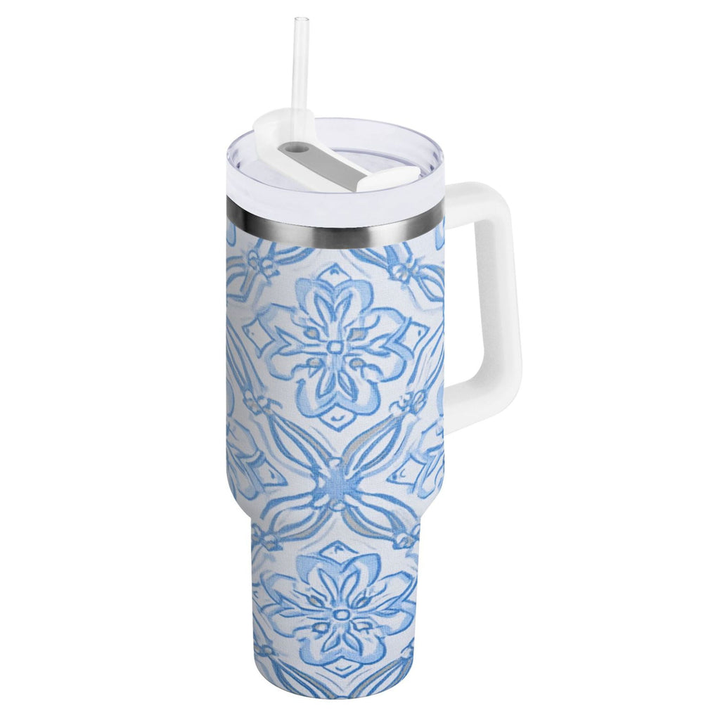 30 oz Insulated Stainless Steel Tumbler Double Wall Stainless Steel Tumbler with 2-Way Drinking Blue Elegant Geometric Design Edition-SCHG