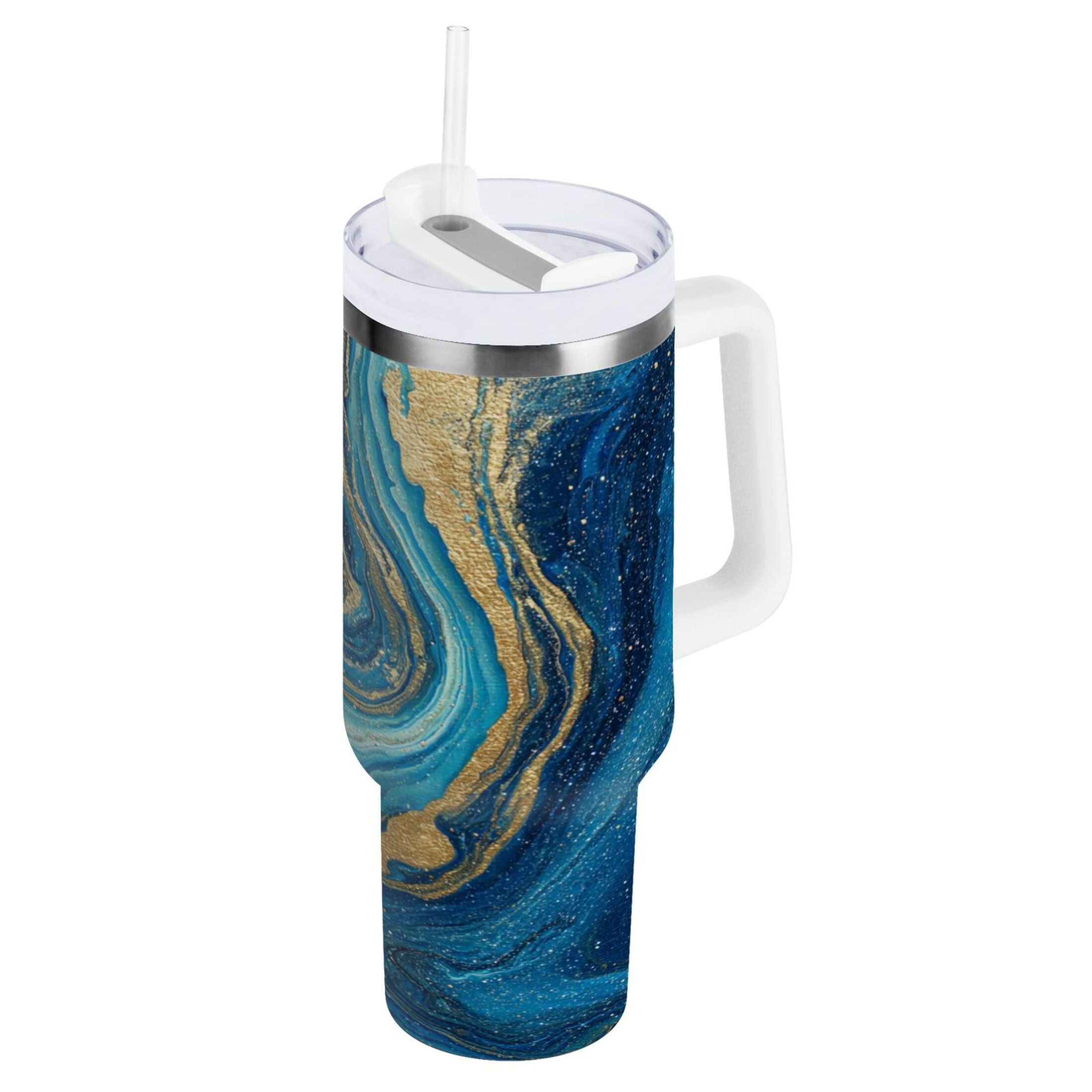 30 oz Insulated Stainless Steel Tumbler Double Wall Stainless Steel Tumbler with 2-Way Drinking Blue and Gold Ocean Edition-5REI