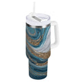 30 oz Insulated Stainless Steel Tumbler Double Wall Stainless Steel Tumbler with 2-Way Drinking Blue and Gold Swirling Edition-MPYL