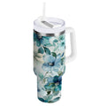 30 oz Insulated Stainless Steel Tumbler Double Wall Stainless Steel Tumbler with 2-Way Drinking Blue and Green Flowers Edition-80FH