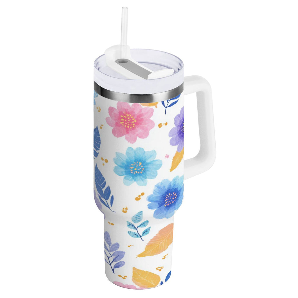 30 oz Insulated Stainless Steel Tumbler Double Wall Stainless Steel Tumbler with 2-Way Drinking Blue and Purple Flowers Edition-VO3K