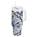 30 oz Insulated Stainless Steel Tumbler Double Wall Stainless Steel Tumbler with 2-Way Drinking Blue and White Porcelain-style Edition-QSUP