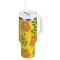 30 oz Insulated Stainless Steel Tumbler Double Wall Stainless Steel Tumbler with 2-Way Drinking Capybara and Green Leaves Edition-CLVI