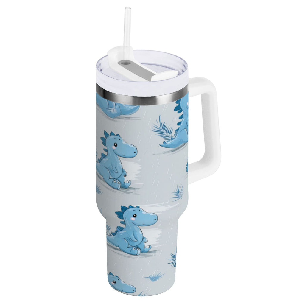 30 oz Insulated Stainless Steel Tumbler Double Wall Stainless Steel Tumbler with 2-Way Drinking Cartoon Blue Dinosaurs Edition-MCV3