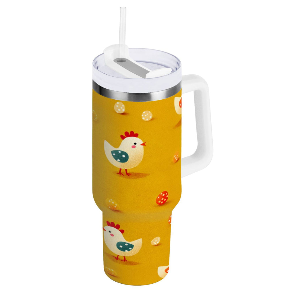 30 oz Insulated Stainless Steel Tumbler Double Wall Stainless Steel Tumbler with 2-Way Drinking Cartoon Chickens Pattern Edition-4YKJ