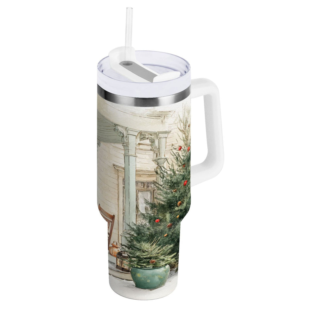 30 oz Insulated Stainless Steel Tumbler Double Wall Stainless Steel Tumbler with 2-Way Drinking Charming Christmas Doorway Edition-0VYX