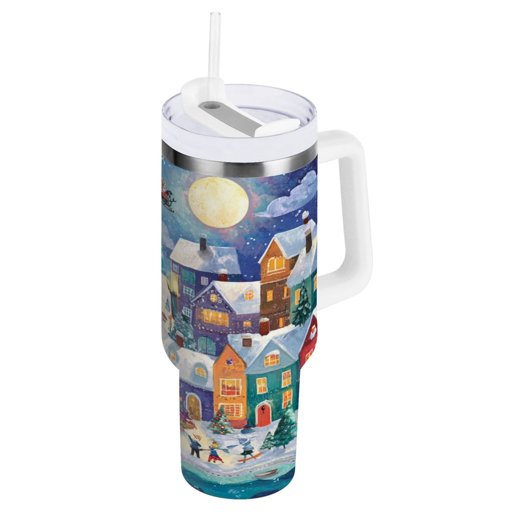 30 oz Insulated Stainless Steel Tumbler Double Wall Stainless Steel Tumbler with 2-Way Drinking Charming Christmas Scene Edition-CUKU