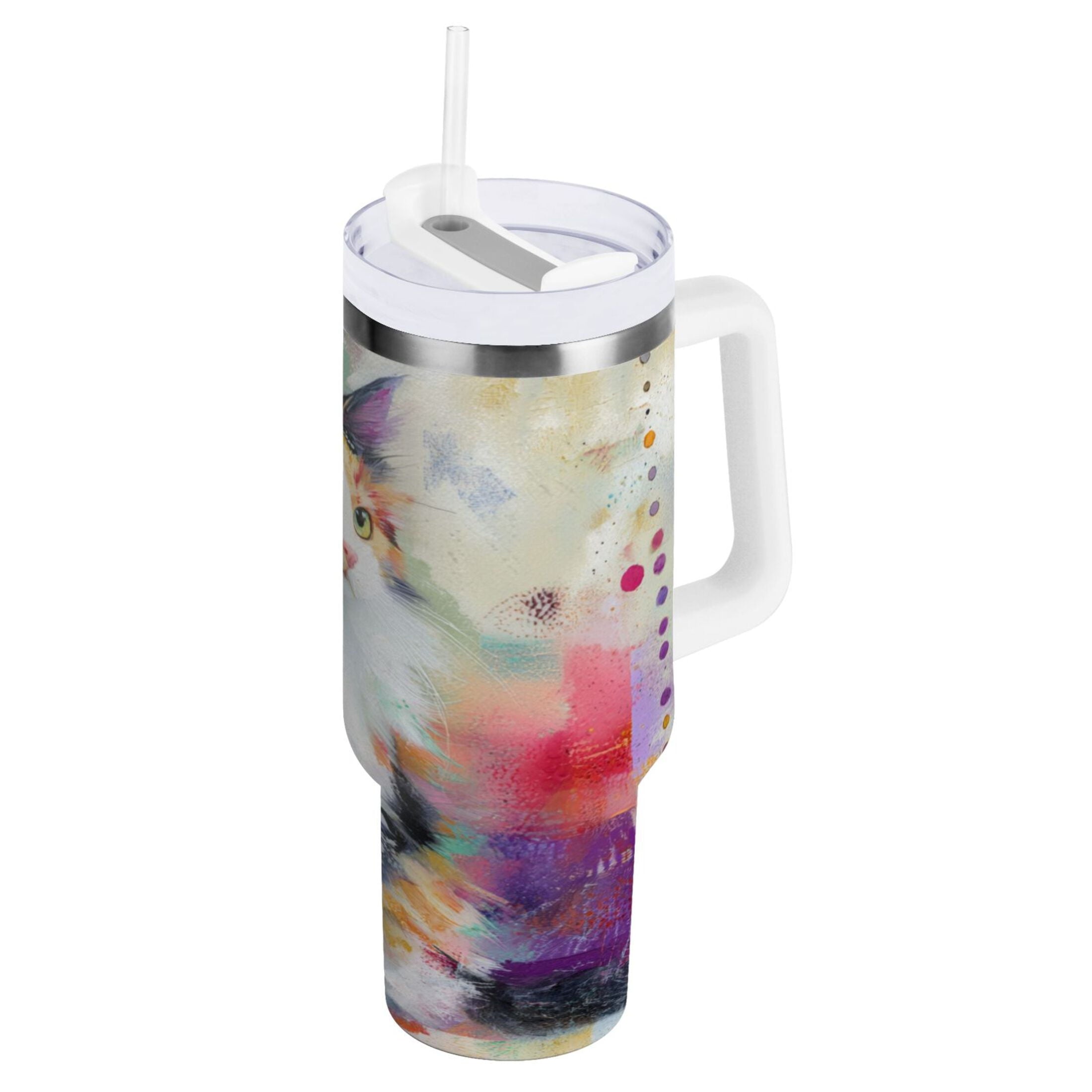 30 oz Insulated Stainless Steel Tumbler Double Wall Stainless Steel Tumbler with 2-Way Drinking Charming Hairy Cat Edition-4VCT