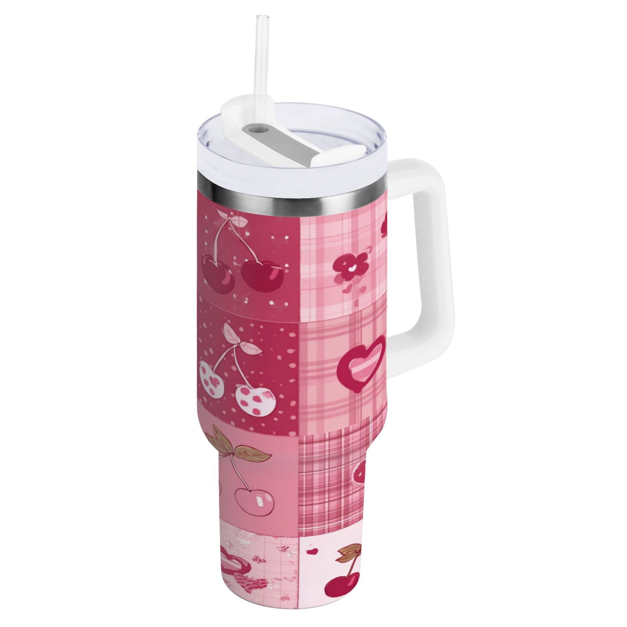 30 oz Insulated Stainless Steel Tumbler Double Wall Stainless Steel Tumbler with 2-Way Drinking Cherry Pattern with Bows Edition-65T1
