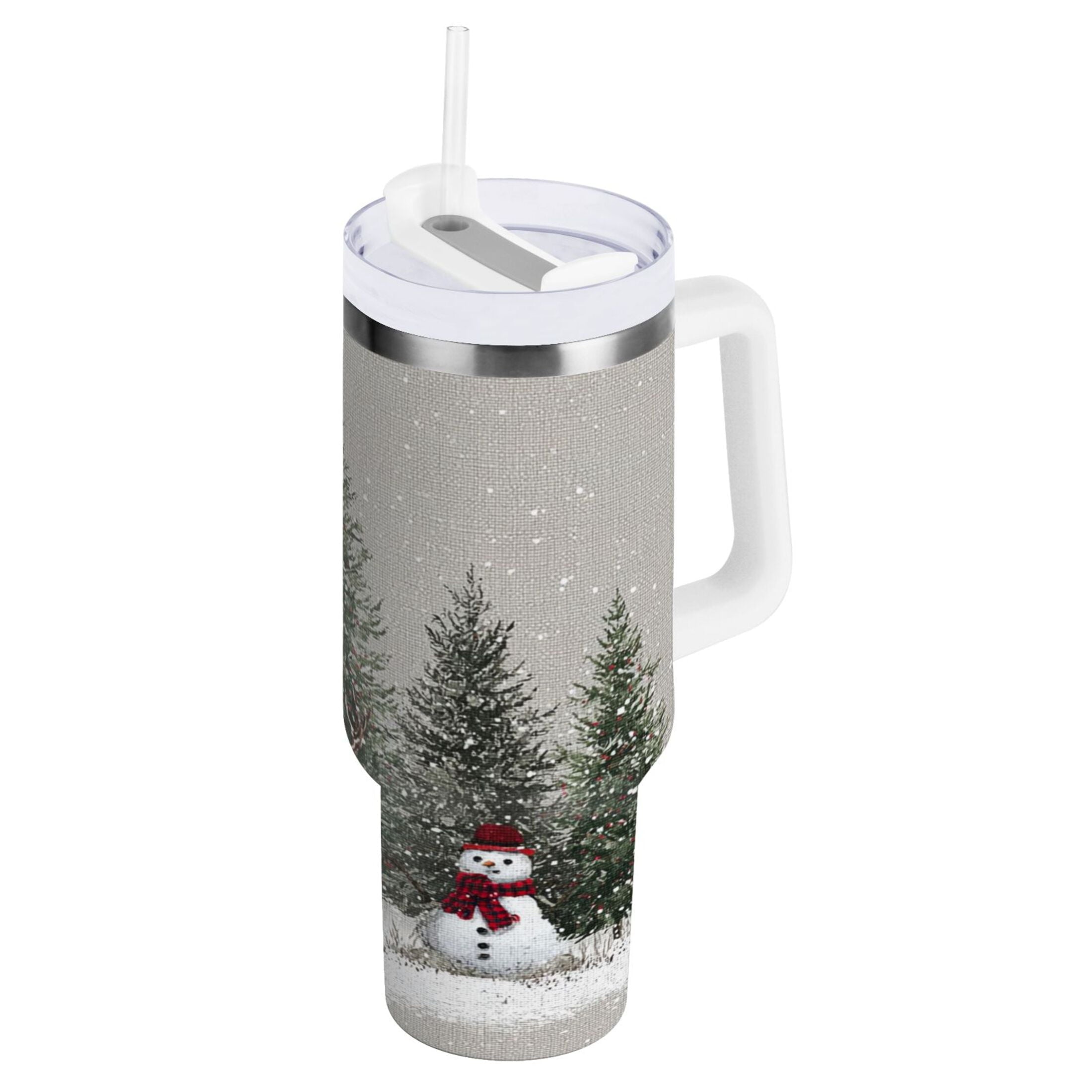 30 oz Insulated Stainless Steel Tumbler Double Wall Stainless Steel Tumbler with 2-Way Drinking Christmas Deer and Snowmen Edition-AZCK