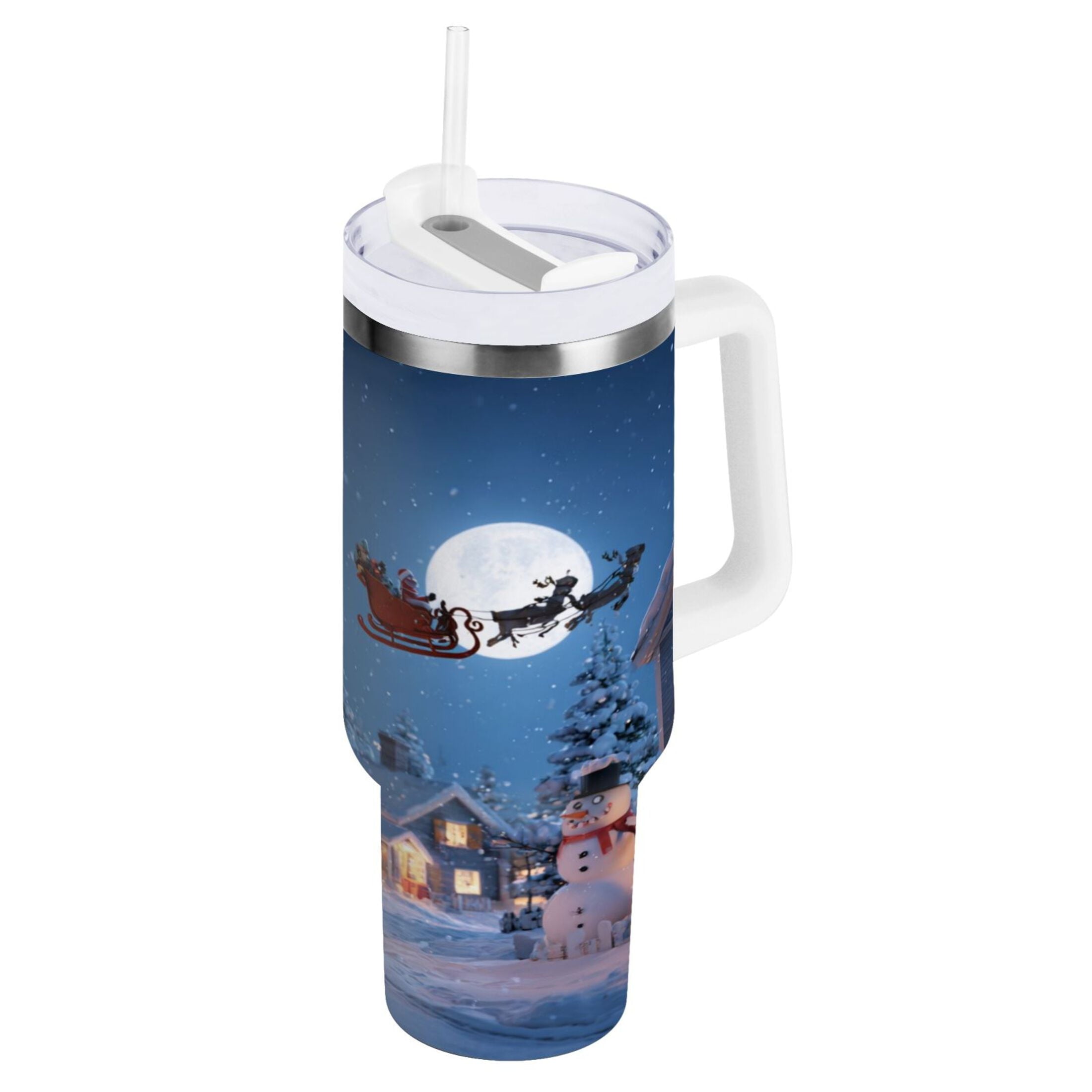 30 oz Insulated Stainless Steel Tumbler Double Wall Stainless Steel Tumbler with 2-Way Drinking Christmas Night Scene Edition-3V9N