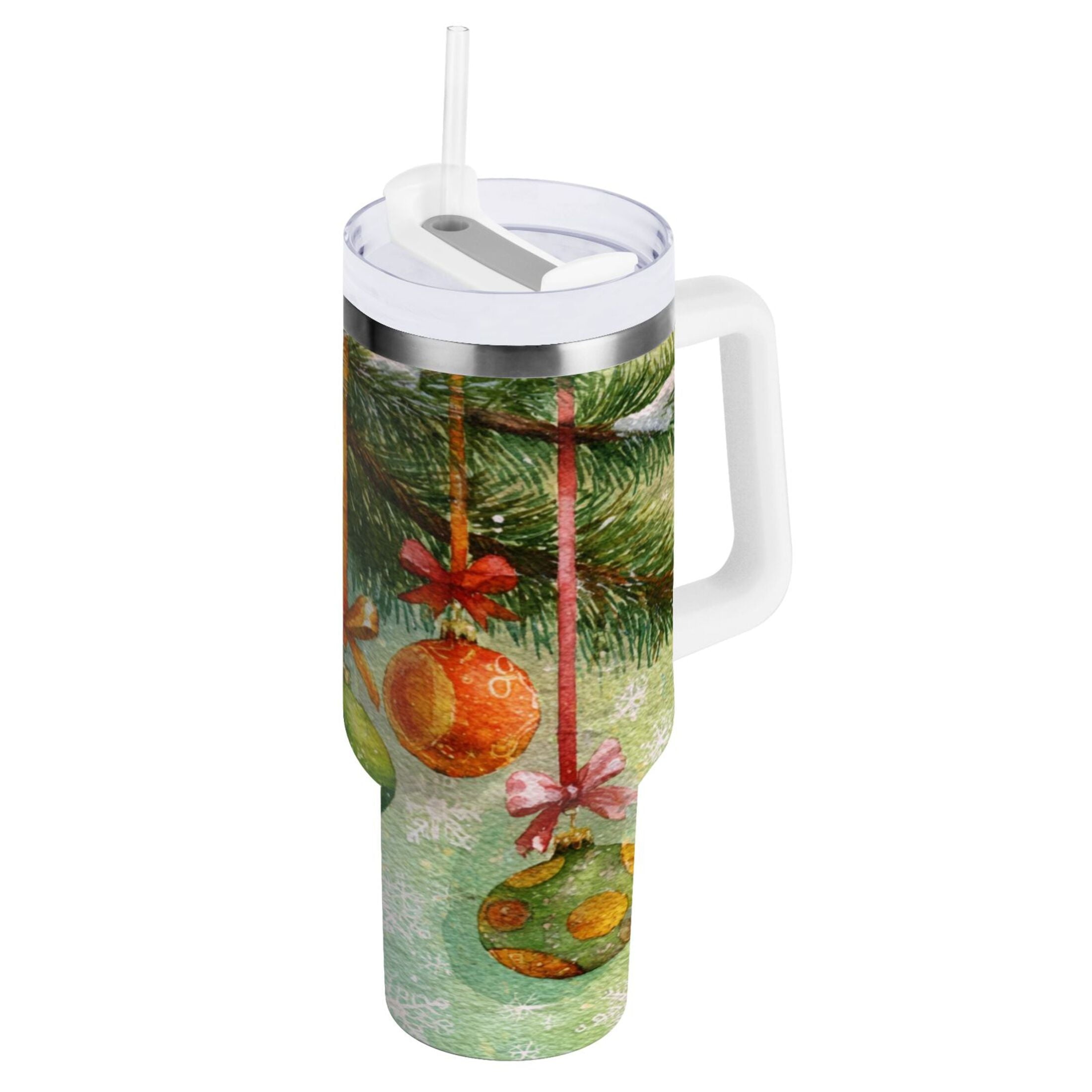 30 oz Insulated Stainless Steel Tumbler Double Wall Stainless Steel Tumbler with 2-Way Drinking Christmas Ornaments Watercolor Painting Edition-MGMU
