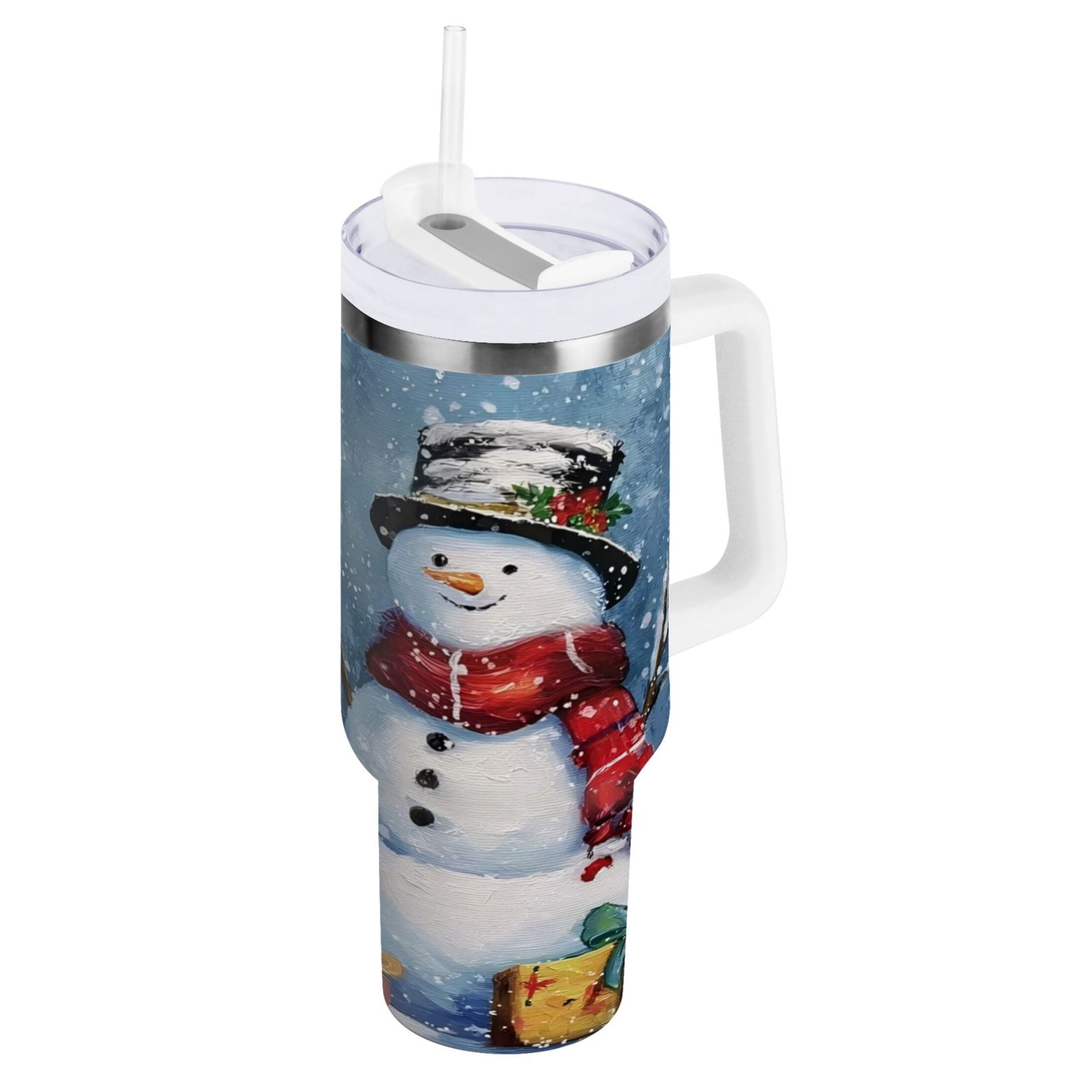 30 oz Insulated Stainless Steel Tumbler Double Wall Stainless Steel Tumbler with 2-Way Drinking Christmas Scene with Snowman Edition-U9HQ
