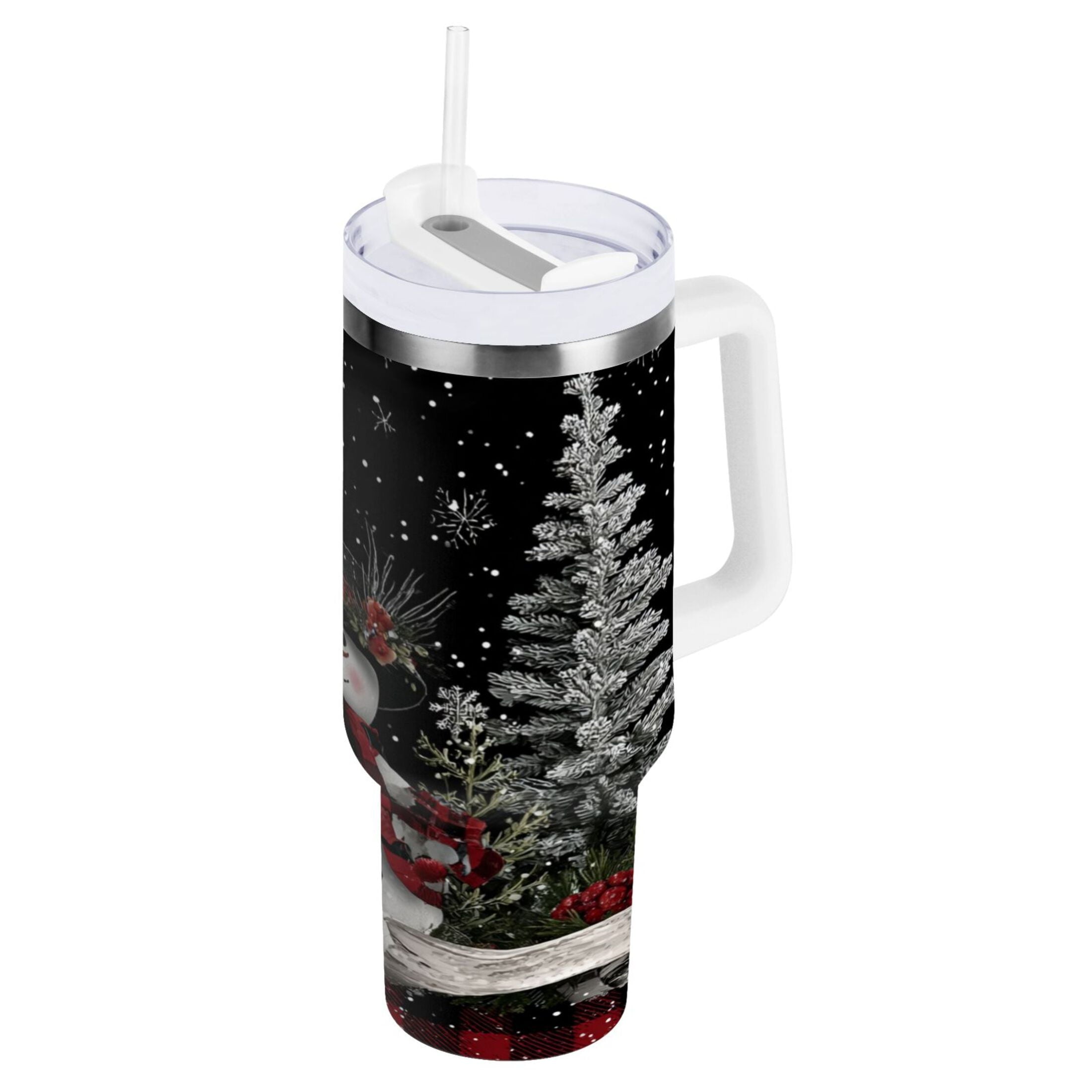 30 oz Insulated Stainless Steel Tumbler Double Wall Stainless Steel Tumbler with 2-Way Drinking Christmas Snowman Edition-XKFJ